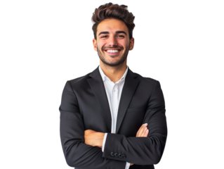 Portrait Photography of smile  business man, half body from case to head, nation of england, isolate white background PNG