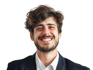 Portrait Photography of smile  business man, half body from case to head, nation of england, isolate white background PNG