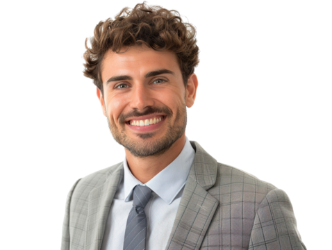 Portrait Photography of smile  business man, half body from case to head, nation of england, isolate white background PNG