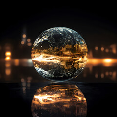 glass sphere on black      Ai generative