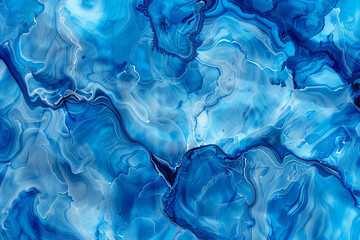 Electric blue alcohol ink patterns with a marble-like effect, showcased in high clarity - obrazy, fototapety, plakaty