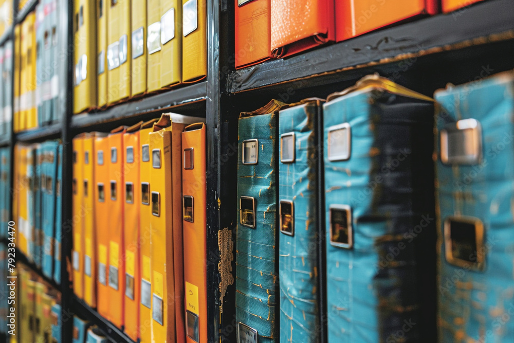 Poster company's digital archive with categorized folders and documents, representing systematic storage an
