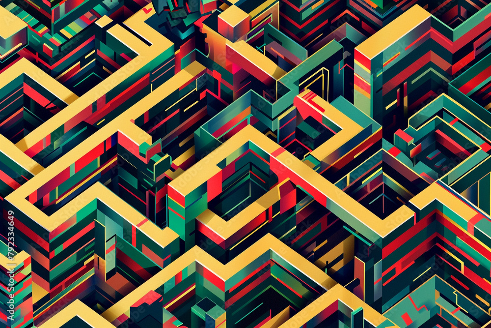 Poster complex geometric patterns form a digital maze