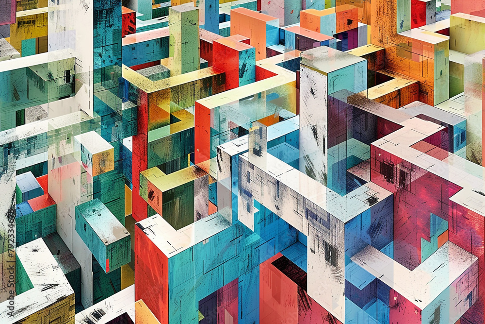 Poster complex geometric patterns form a digital maze