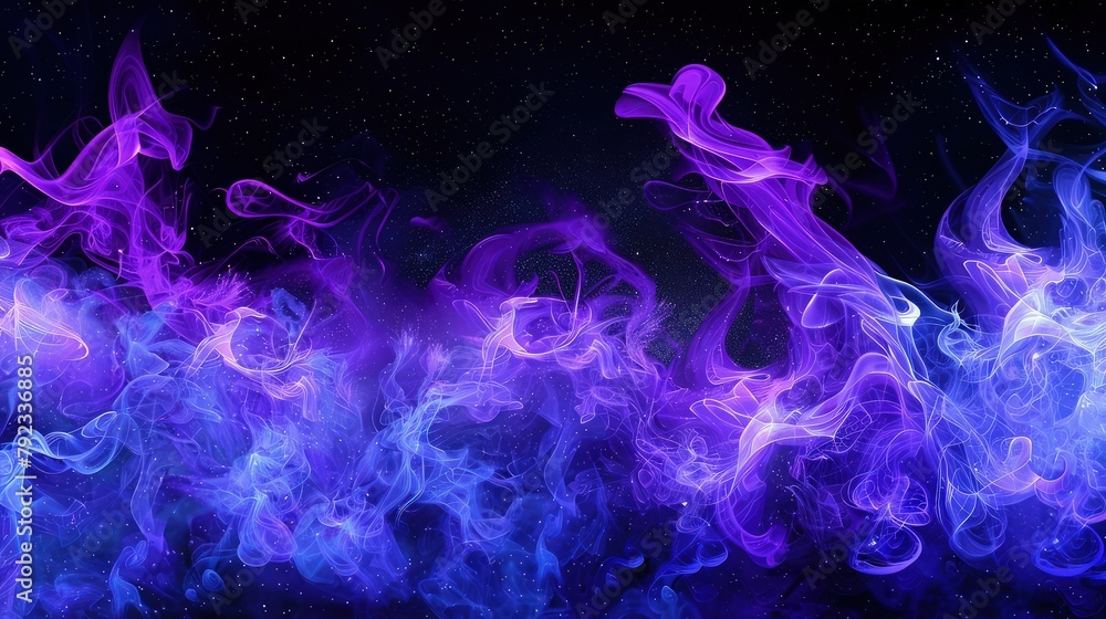 Poster a cascade of purple fiery waves flows gracefully across the canvas, their transparency allowing glim