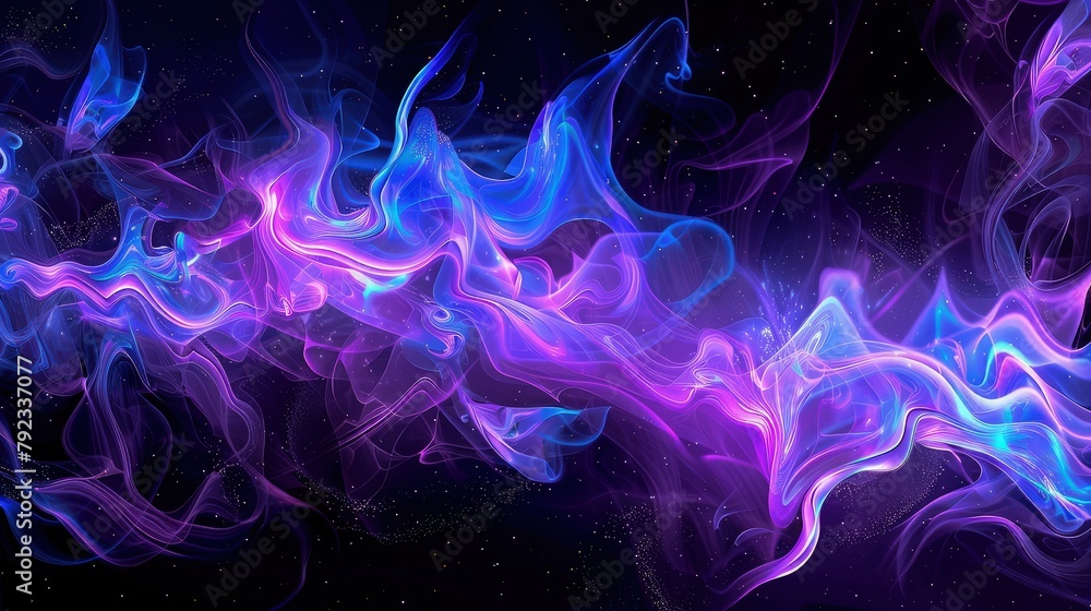 Poster a cascade of purple fiery waves flows gracefully across the canvas, their transparency allowing glim