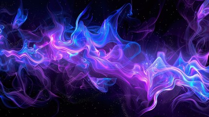 A cascade of purple fiery  waves flows gracefully across the canvas, their transparency allowing glimpses of the underlying layers to shine through, creating a mesmerizing visual effect.  - obrazy, fototapety, plakaty