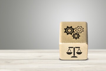 Ethics in business management concept on wooden cubes