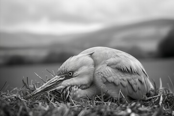 Obraz premium Heron Sleep on The Ground