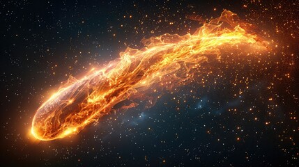 a brilliant flaming meteor with glowing molten tail streaking across the night sky isolated on a transparent background for easy onto astronomy photography,art image