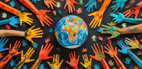 World Day of Peace and International Diversity or Earth Day and international world culture as a concept of diversity and crowd cooperation symbol diverse hands holding together the planet Earth.