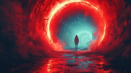 staring into the abyss light at the end of the tunnel abstract silhouette background wallpaperillustration image - obrazy, fototapety, plakaty