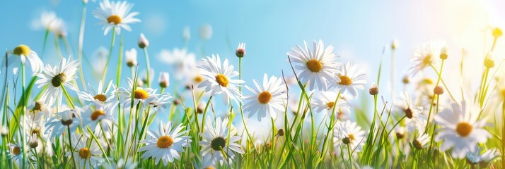 A vibrant image of a field of white daisies reaching towards a clear blue sky, symbolizing purity and new beginnings.