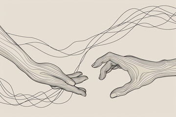 Continuous line art human hands entwined symbol of connection elegant and minimalist - obrazy, fototapety, plakaty