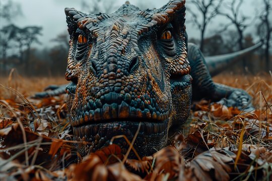 baby t-rex laying down on the ground