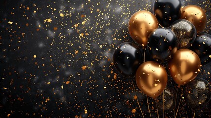 gold black balloon confetti background for graduation birthday happy new year opening sale concept usable for banner poster brochure ad invitation flyer template,art illustration