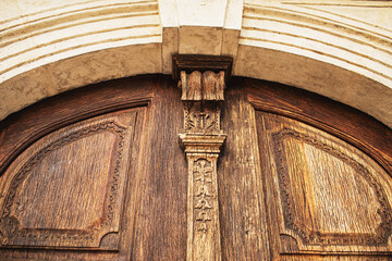 Door of Franciscan Church in Szolnok, Hungary.