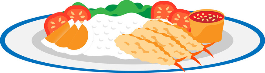 Crispy Shrimp Tempura and Rice at Plate