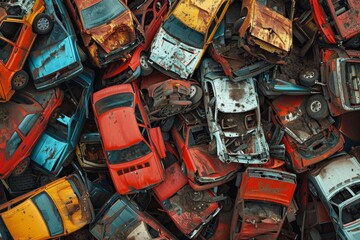 Recycling wrecked car parts at auto scrap yard
