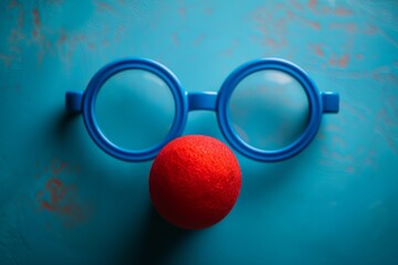 Red foam clown nose and blue plastic glasses Silly and funny