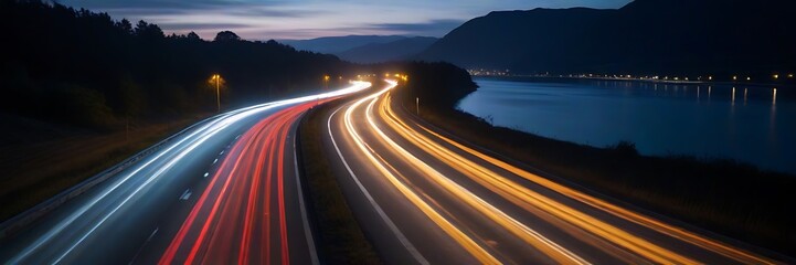 Fototapeta na wymiar speed motion on the night road, long exposure, abstract photo background 