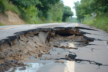 Road collapsed due to subsidence and cracking