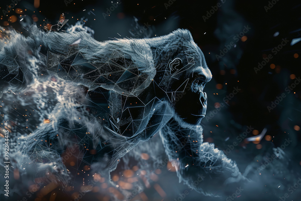 Canvas Prints A gorilla is running through a fire with sparks flying