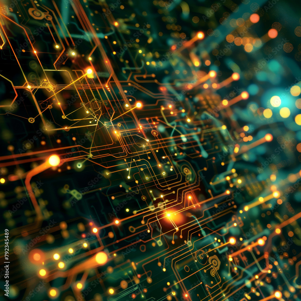 Poster a computer chip with many small lights on it
