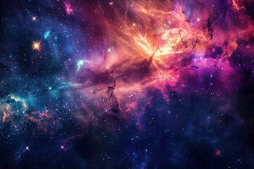 Space scene with stars in the galaxy. Panorama. Universe filled with stars, nebula and galaxy,. Elements of this image furnished by NASA - generative ai - obrazy, fototapety, plakaty