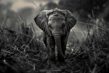 Baby Elephant in Wild - obrazy, fototapety, plakaty
