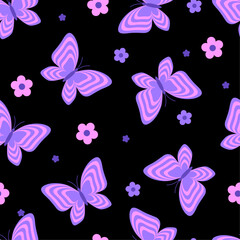 Seamless pattern with butterfly. Y2k retro style. Vector background.