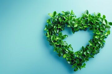 World earth day concept with green plant heart on blue background