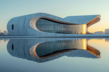 The graceful arcs of a citys modern art museum, architecture as art against the urban landscape