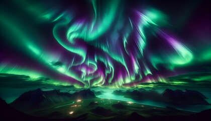 An abstract space backdrop with swirling blue and purple shapes, glowing like fire and smoke