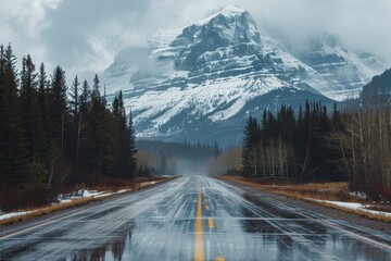 Scenic road and mountain backdrop