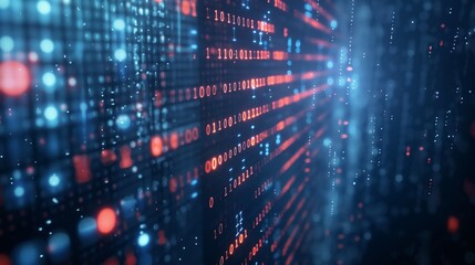 Fototapeta premium Cyber Pulse: A Binary Code Symphony, Visualizing the Rhythm of Data in Digital Space