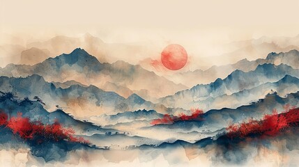 Artistic abstract background. Chinese wind wallpaper, ink wash, Chinese style painting, painting with golden brushstrokes, painting in modern art styles. Posters, cards, murals, prints.