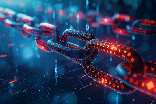 Create a piece that conveys the importance of security and encryption in blockchain technology 