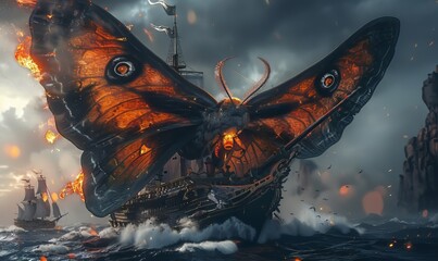 Monster Moth Attacking Pirates Ship