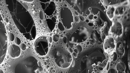 An electron microscope image showing the ultrastructure of a fungal thread revealing the intricate arrangement of its cell wall and - obrazy, fototapety, plakaty