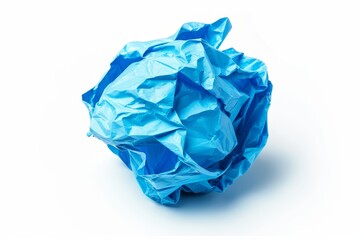 Crumpled blue paper on white background
