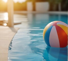 Fototapeta na wymiar Colorful beach ball floating in a pool