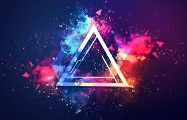 Vibrant Neon Triangles Forming a Multicolored Pyramid Against a Starry Background - 792351882
