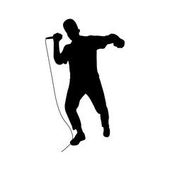 Man singing karaoke with micro, happy singer silhouette, Man and woman singer silhouette, male female singing on mic