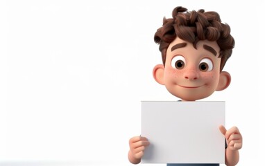 3D cartoon character holding a blank whiteboard, 3d rendering. Illustration for advertising
