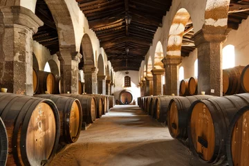 Fotobehang Making fortified sherry wine in French oak barrels in the sherry triangle of Andalusia Spain © The Big L