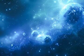 Abstract Cosmic Background With Glowing Particles and Ethereal Orbs in Deep Blue Space - 792353295