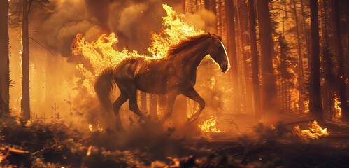 Horse Running From Forest Fires