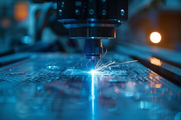 Metal cut using blue laser technology modern industrial banner