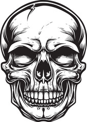 Human skull illustration. Monochrome hand-drawn skull on black and white backgrounds. Vector